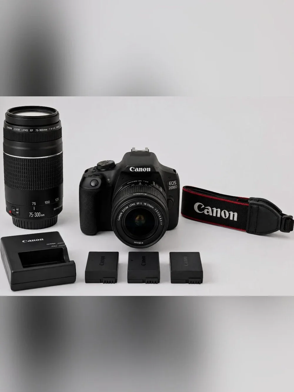 Canon Black DSLR Camera Bundle with Telephoto Lens and Strap
